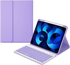 iPad Air 5/4 用 Bluetooth キーボードケース - Apple Pencil 充電ホルダー付き、紫