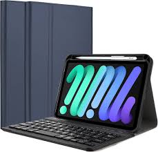 iPad Mini7 & Mini6 ケース付き Bluetooth キーボード (ネイビーブルー)