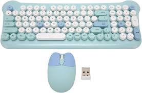 カラフルレトロワイヤレスキーボード&マウスコンボ (青)