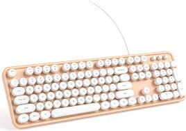 KNOWSQT フルサイズ有線キーボード - オレンジホワイト タイプライター風